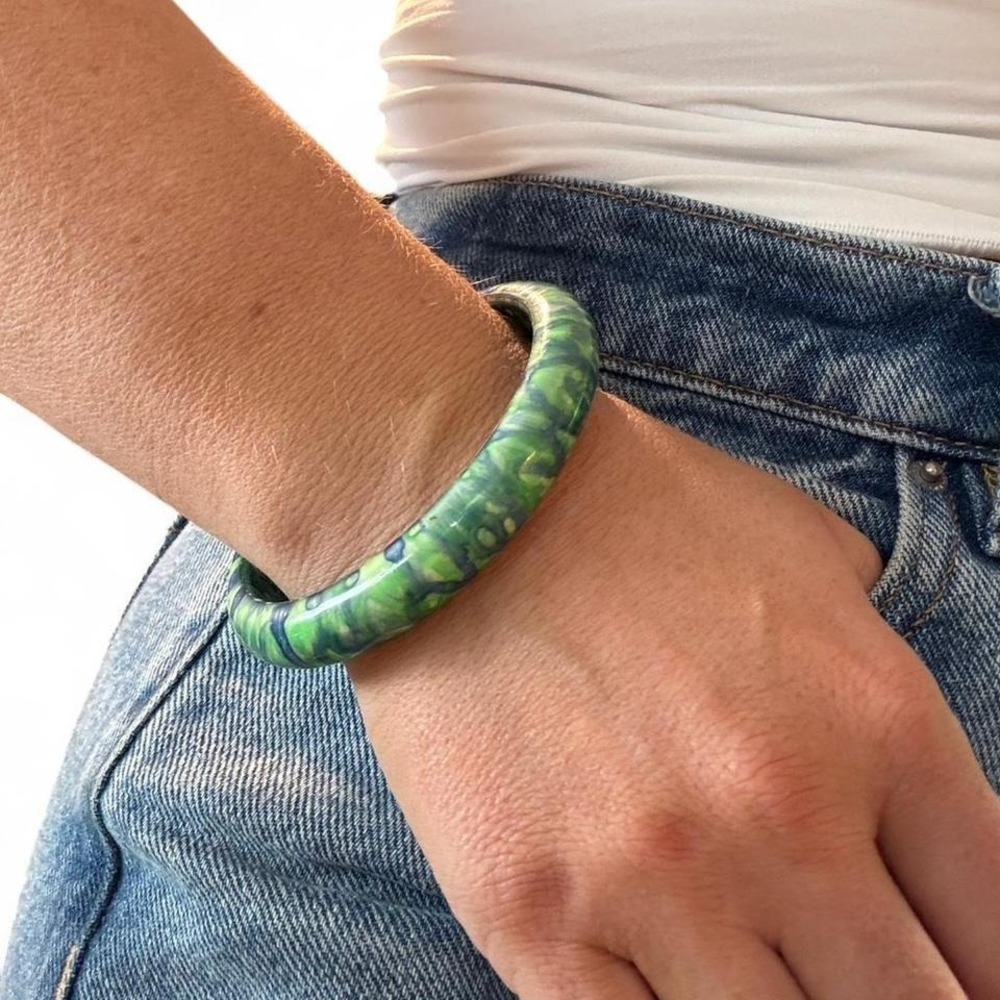 Vintage Green & blue wood‎ painted bangle bracelet
